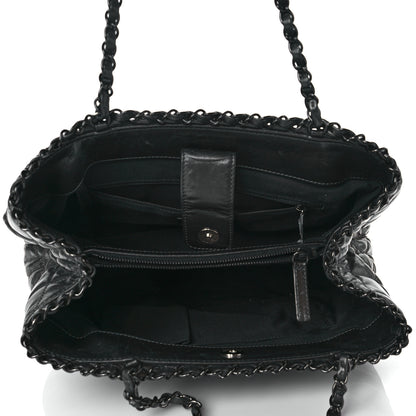 Chanel Metallic Aged Calfskin Quilted Small Chain Me Tote Dark Silver 4 of 9