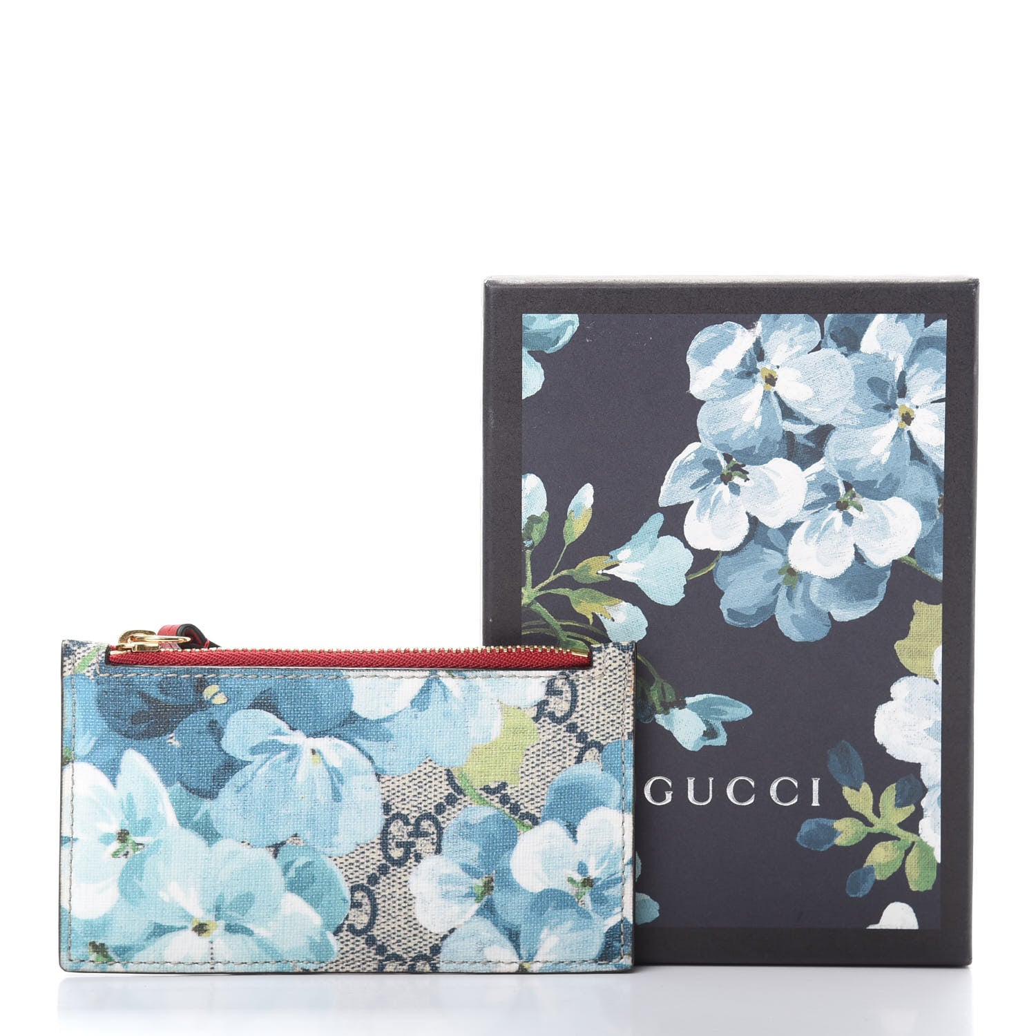 Gucci GG Supreme Monogram Blooms Coin Case Card Holder Beige Blue Navy Hibiscus Red 7 of 7