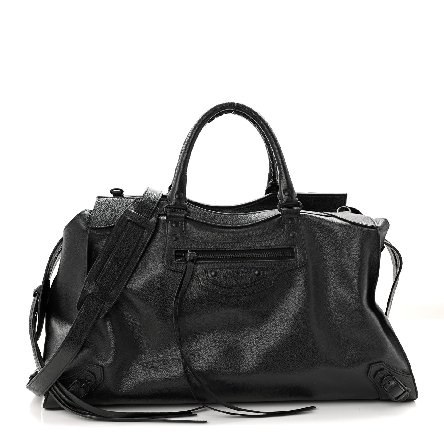 Grained Calfskin Neo Classic Black Hardware Large Top Handle Bag Black