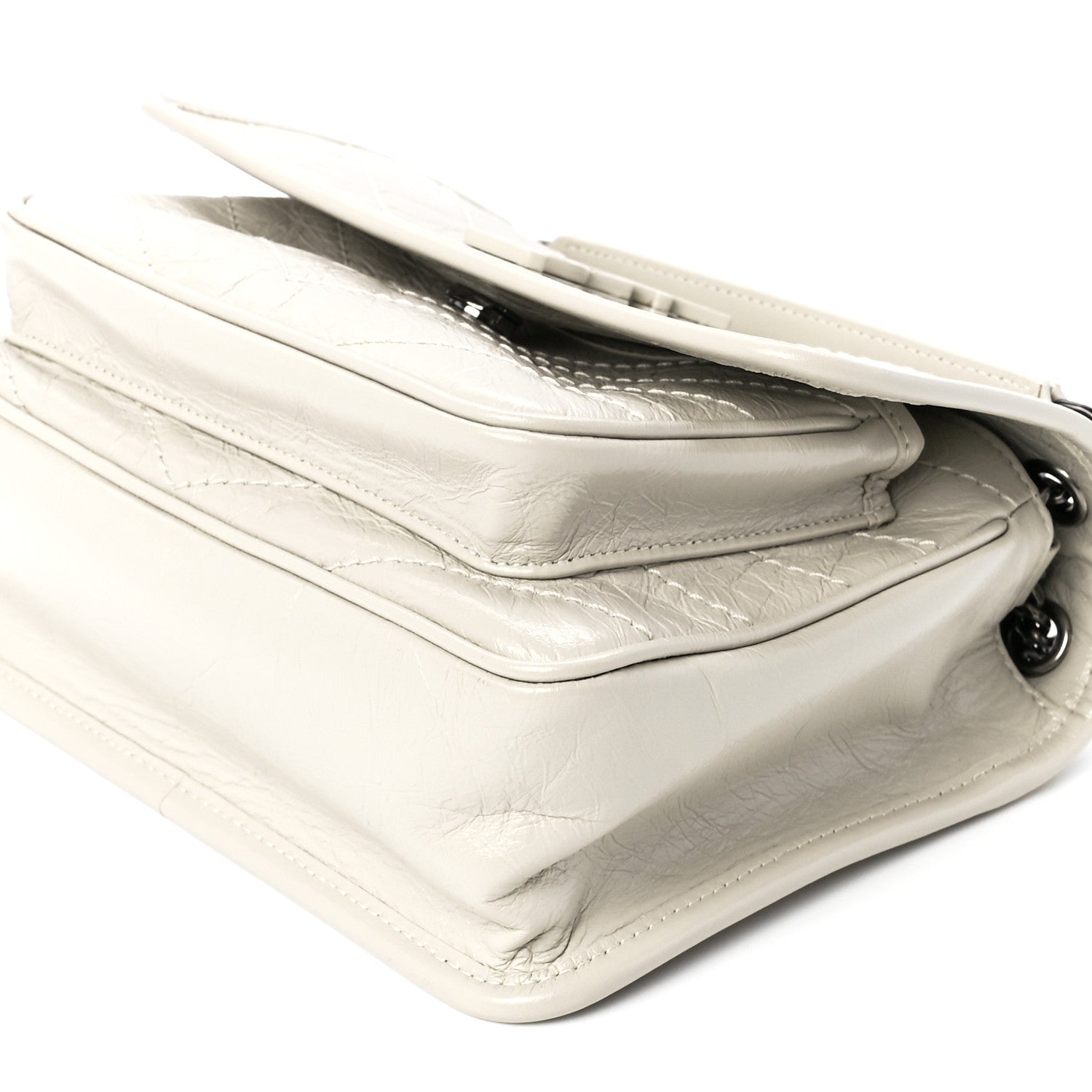 Saint Laurent Crinkled Calfskin Matelasse Monogram Baby Niki Chain Satchel White 12 of 13