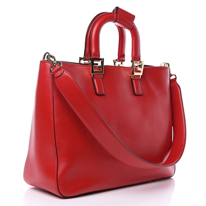 Fendi Vitello Glacier Medium FF Tote Rosso Cardinale 2 of 9