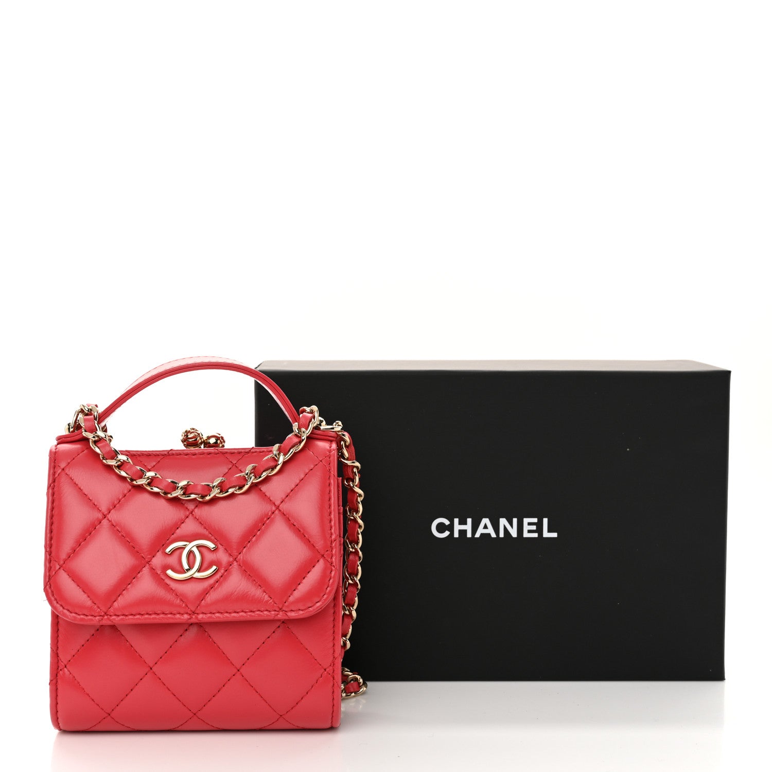 Chanel Shiny Calfskin Quilted Clutch With Chain Red 11 of 11
