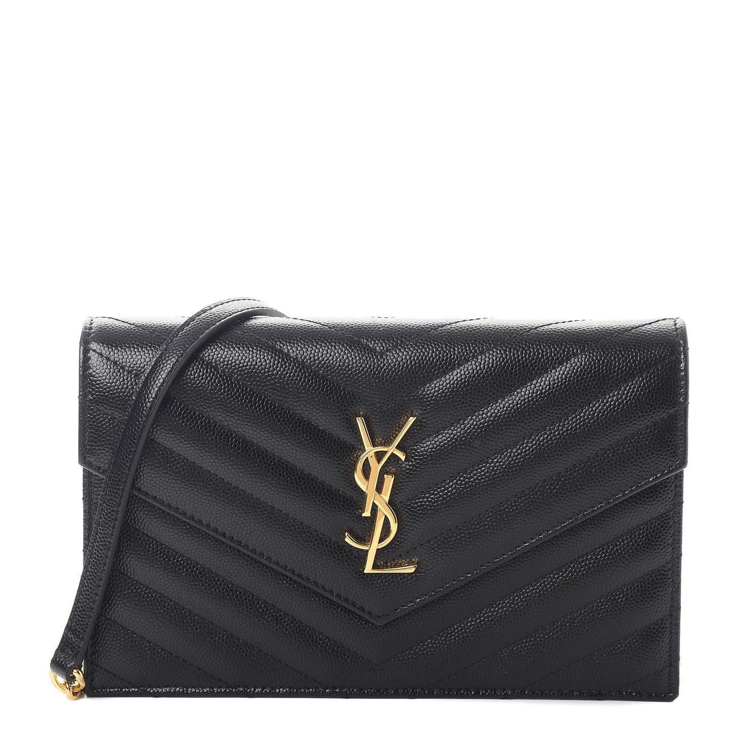 Grain De Poudre Matelasse Chevron Monogram Envelope Chain Wallet Black