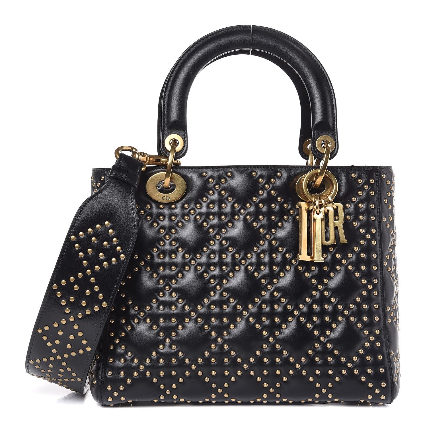 Christian Dior Calfskin Cannage Studded Medium Supple Lady Dior Black 1 of 10