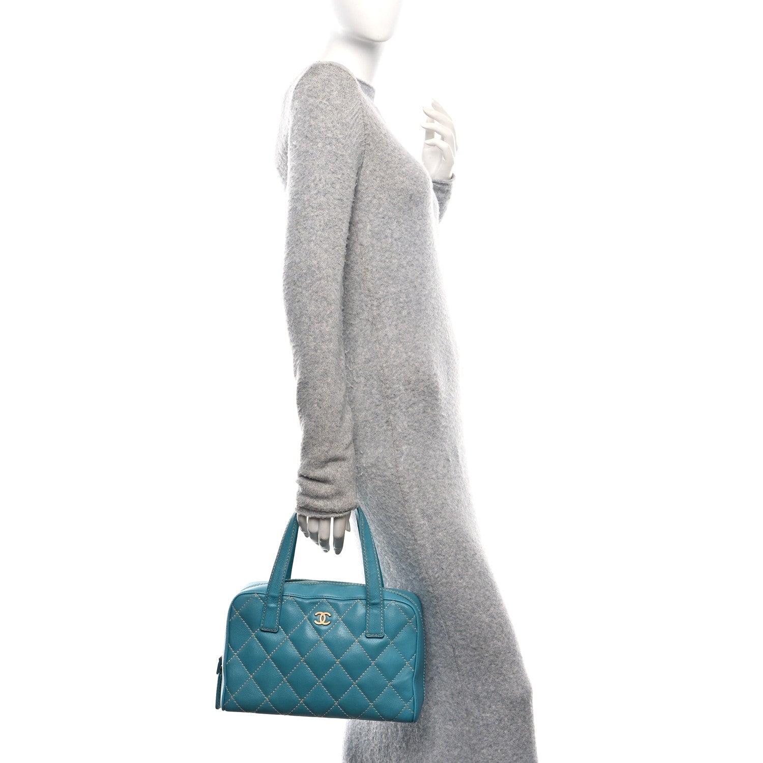 Chanel Calfskin Wild Stitch Top Handle Bag Turquoise 1750603
