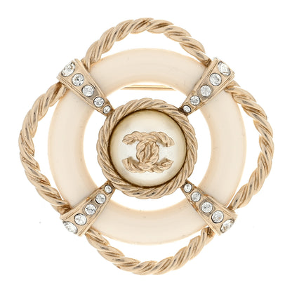 Chanel Pearl Crystal CC Brooch Gold White 1 of 4