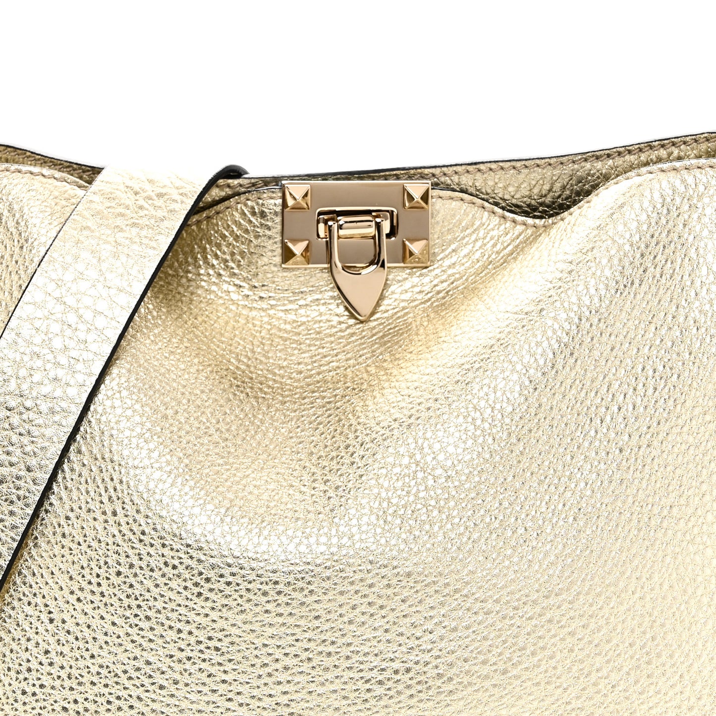 Metallic Pebbled Calfskin Small Rockstud Flip-Lock Messenger Bag Platino