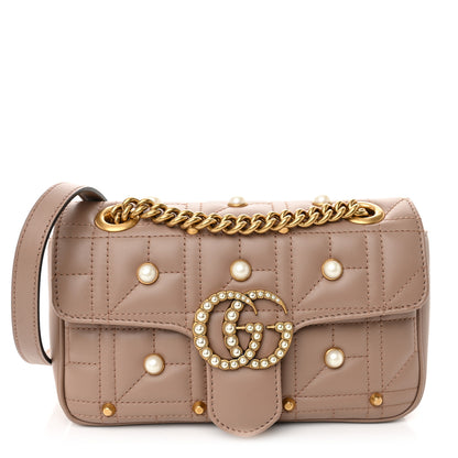 Gucci Calfskin Matelasse Studded Mini Pearly GG Marmont Shoulder Bag Porcelain Rose 1 of 10