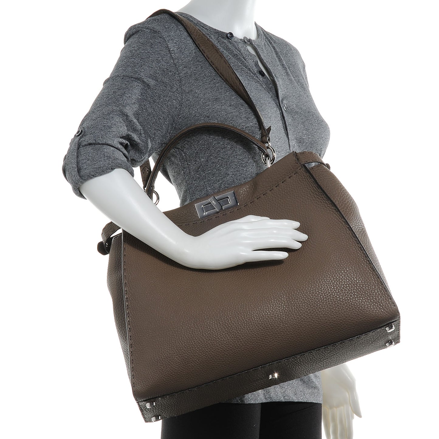 Cuoio Romano Selleria Bi-Color Large Peekaboo Iconic Satchel Taupe