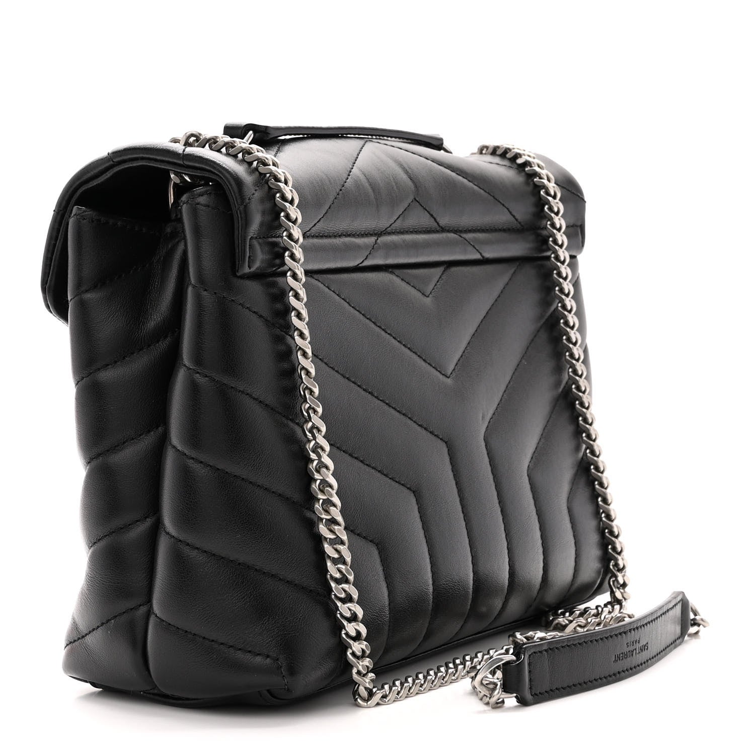 Saint Laurent Calfskin Y Quilted Monogram Small Loulou Chain Satchel Black 3 of 12