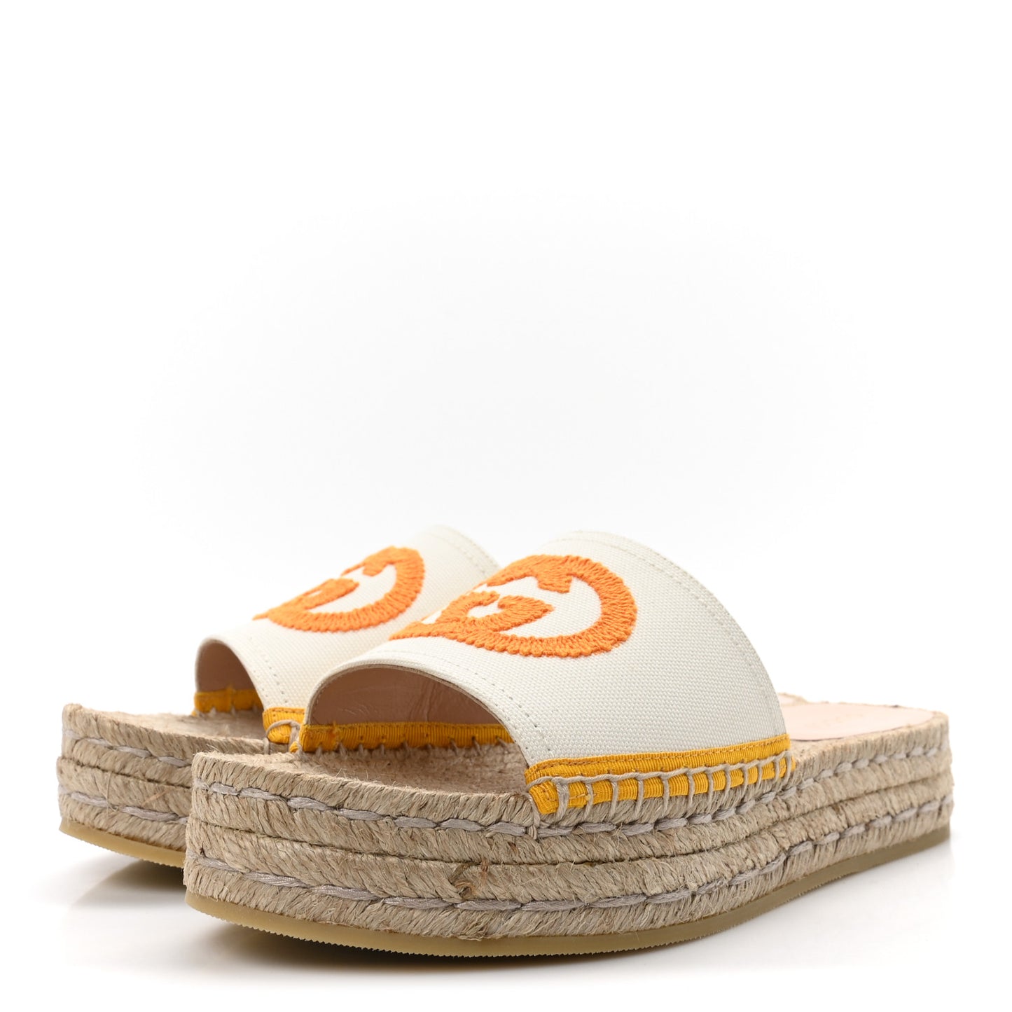 Canvas Interlocking G Espadrille Slide Sandals 36 Mystic White Mais