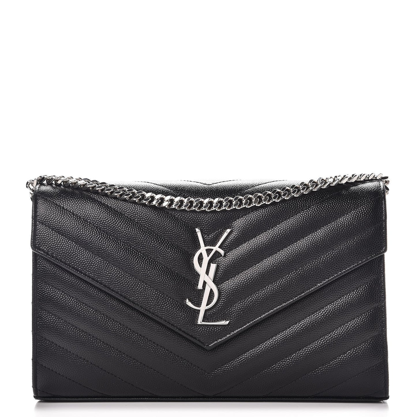 Grain De Poudre Matelasse Chevron Monogram Chain Wallet Black