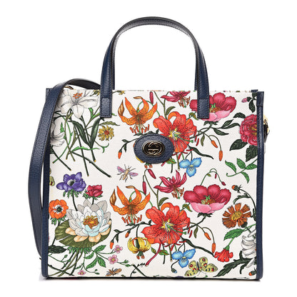 Gucci Canvas Medium Flora Tote White Multicolor Blue Agata 1 of 10