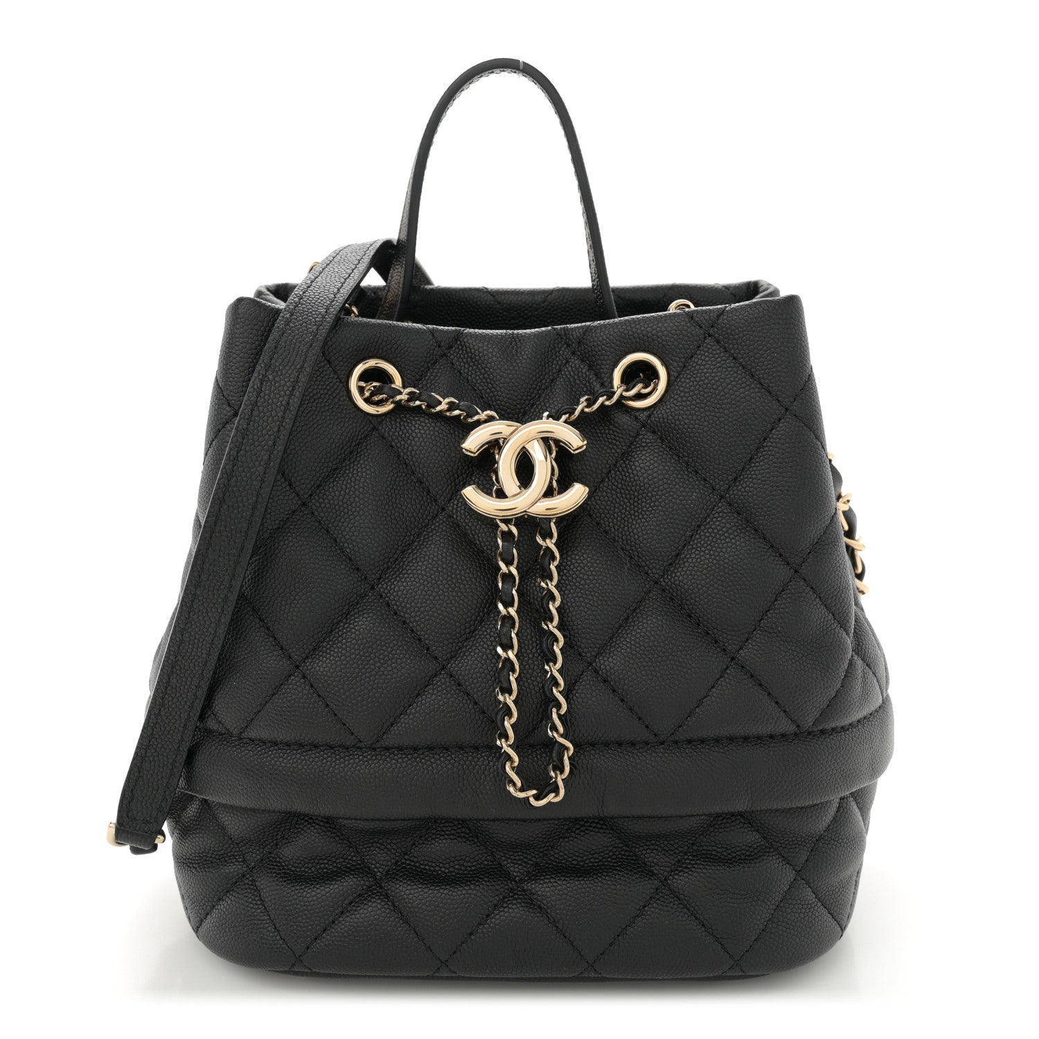 Chanel Caviar Quilted Rolled Up Bucket Drawstring Bag Black 1 of 10