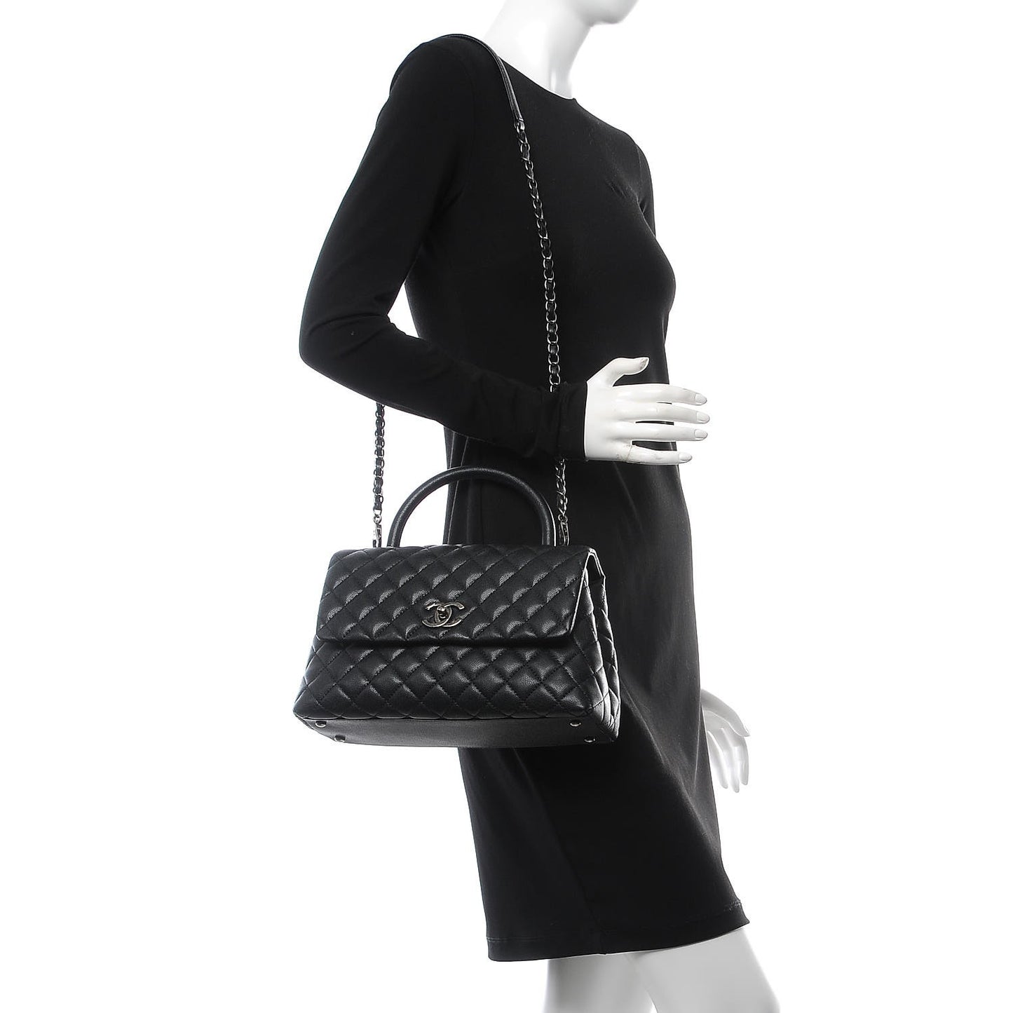 Caviar Quilted Small Coco Handle Flap Black