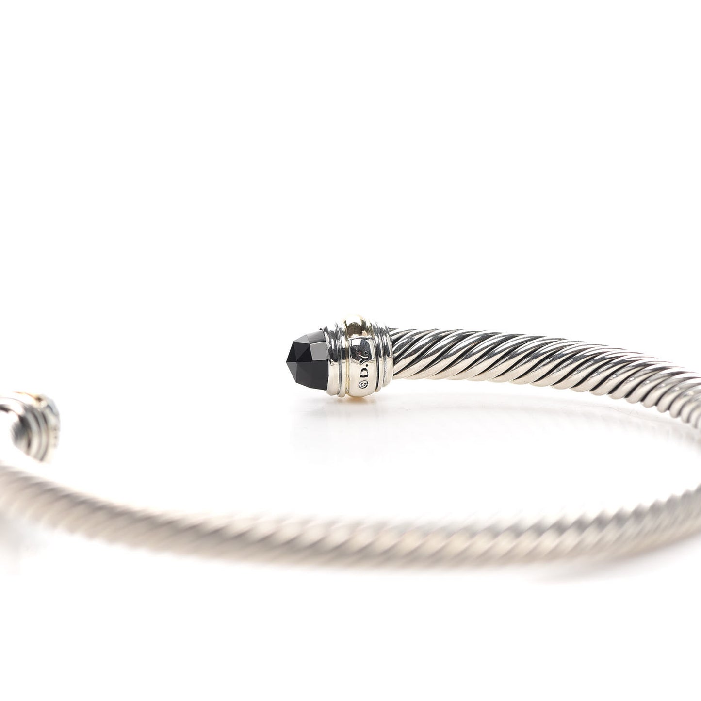 Sterling Silver 14K Yellow Gold Black Onyx 5mm Cable Classics Bracelet