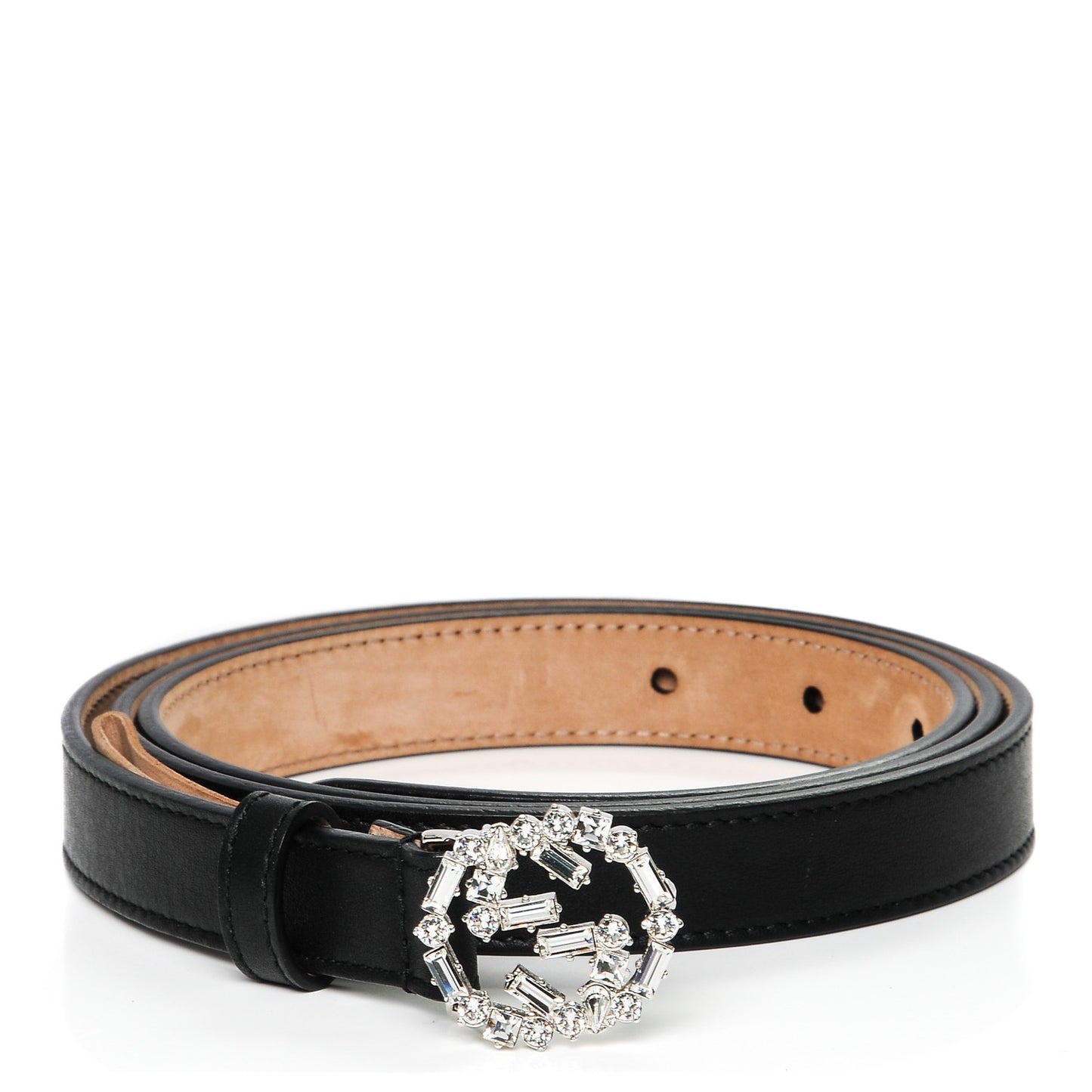 Calfskin Crystal Interlocking G Belt 105 42 Black
