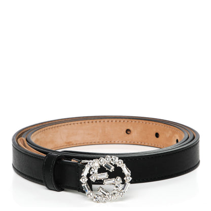 Gucci Calfskin Crystal Interlocking G Belt 105 42 Black 1 of 5