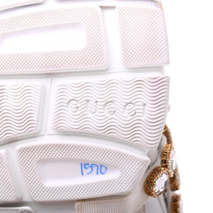 Gucci X SEGA Mesh Calfskin Suede Removable Crystals Womens Flashtrek Sneakers 38 Great White 6 of 11