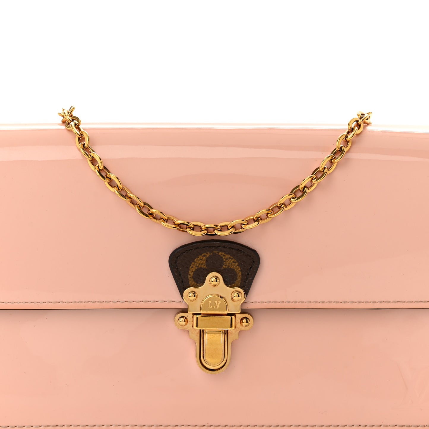 Patent Calfskin Monogram Cherrywood Chain Wallet Rose Ballerine