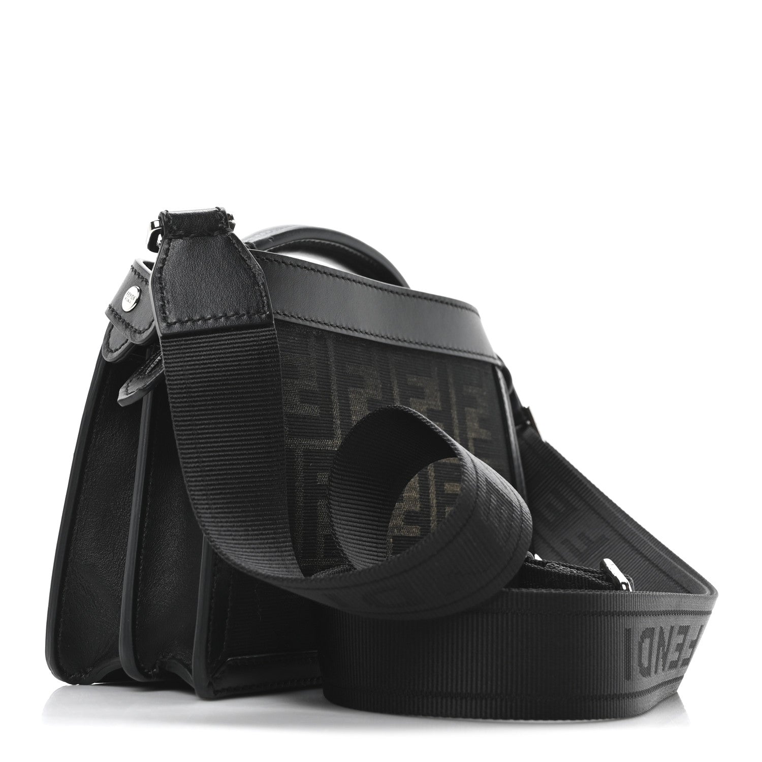 Fendi Eclissi Jacquard Vitello King FF Peekaboo I See U X Cross Satchel Tobacco Moro Black 3 of 9