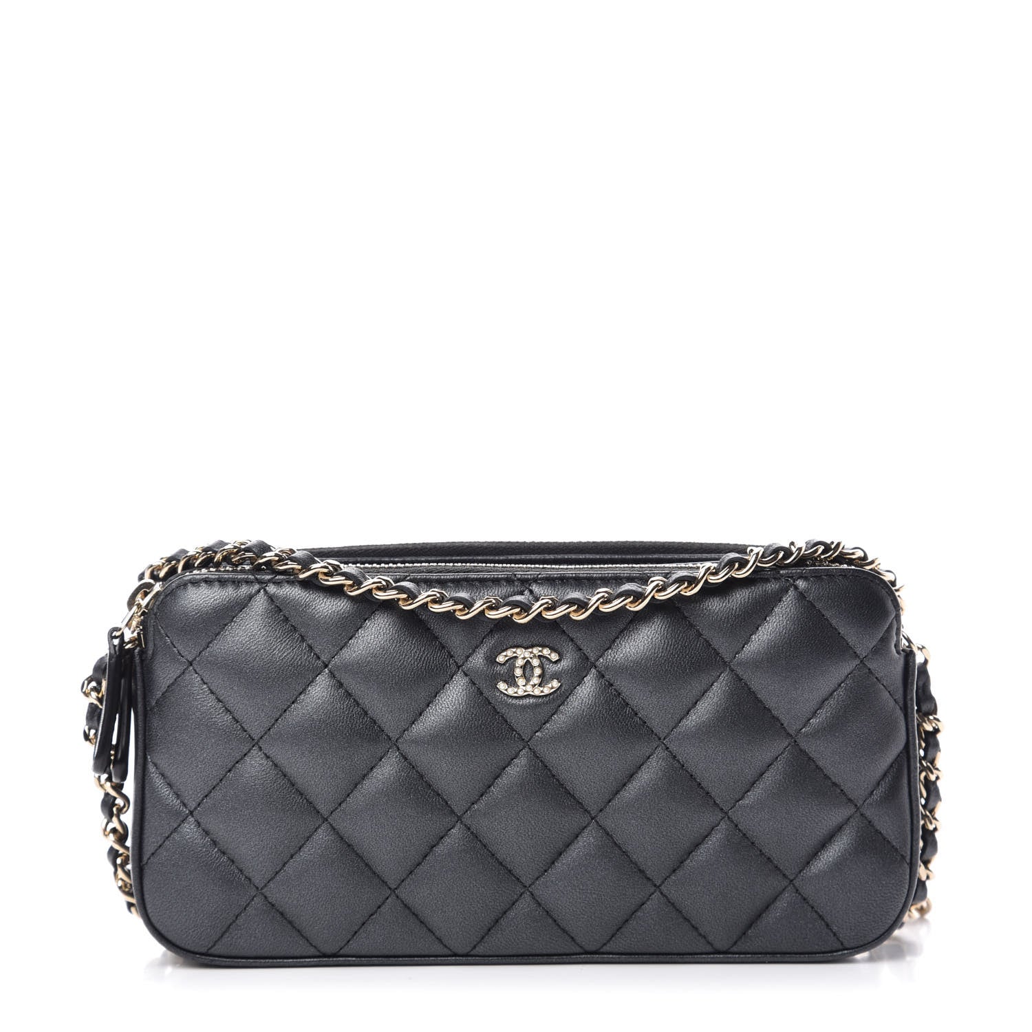 Chanel Iridescent Lambskin Quilted Pearl Clutch With Chain Black 1 of 10