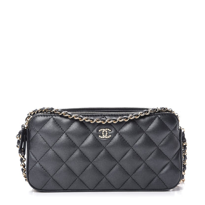 Chanel Iridescent Lambskin Quilted Pearl Clutch With Chain Black 1 of 10