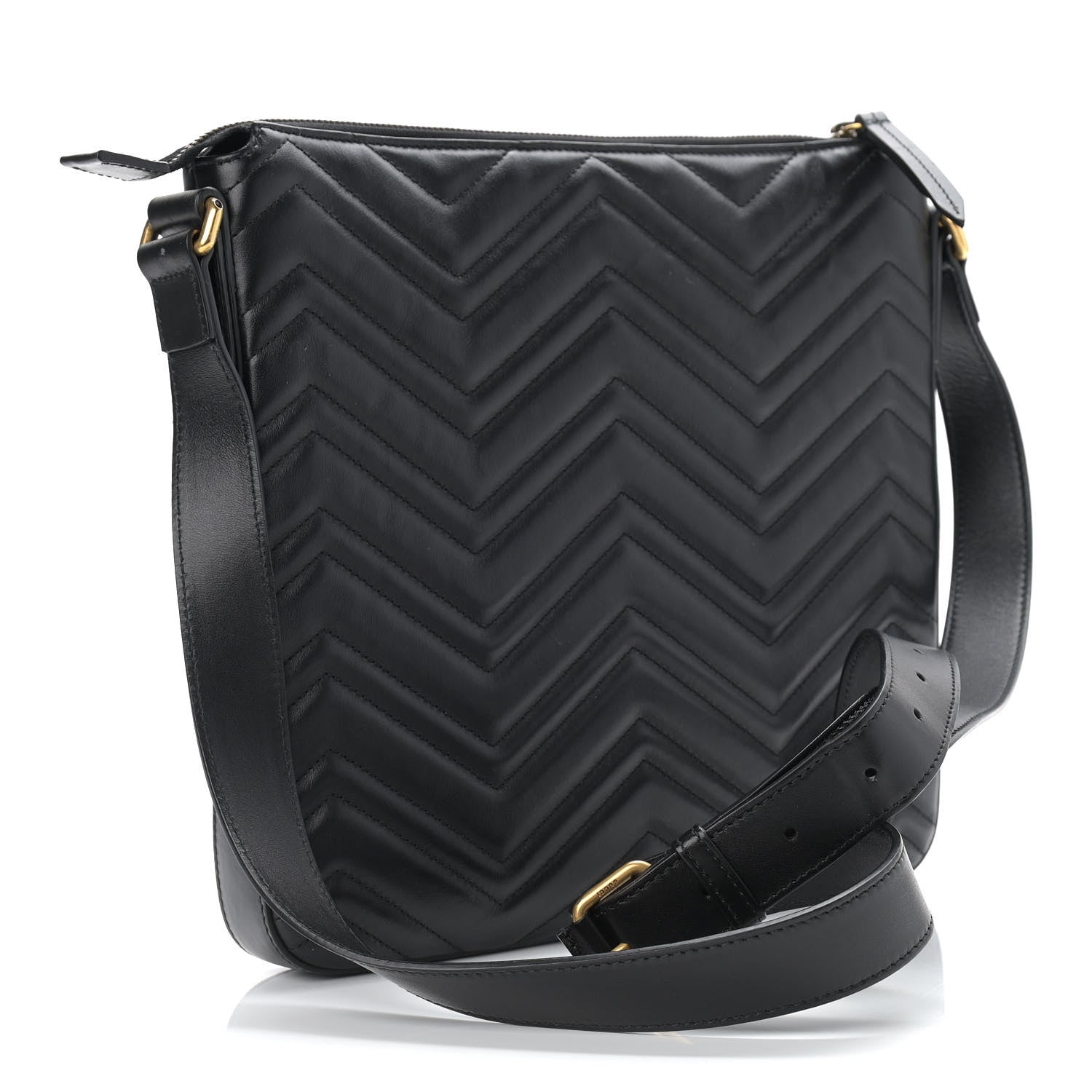 Gucci Calfskin Matelasse GG Marmont Flat Messenger Bag Black 3 of 10