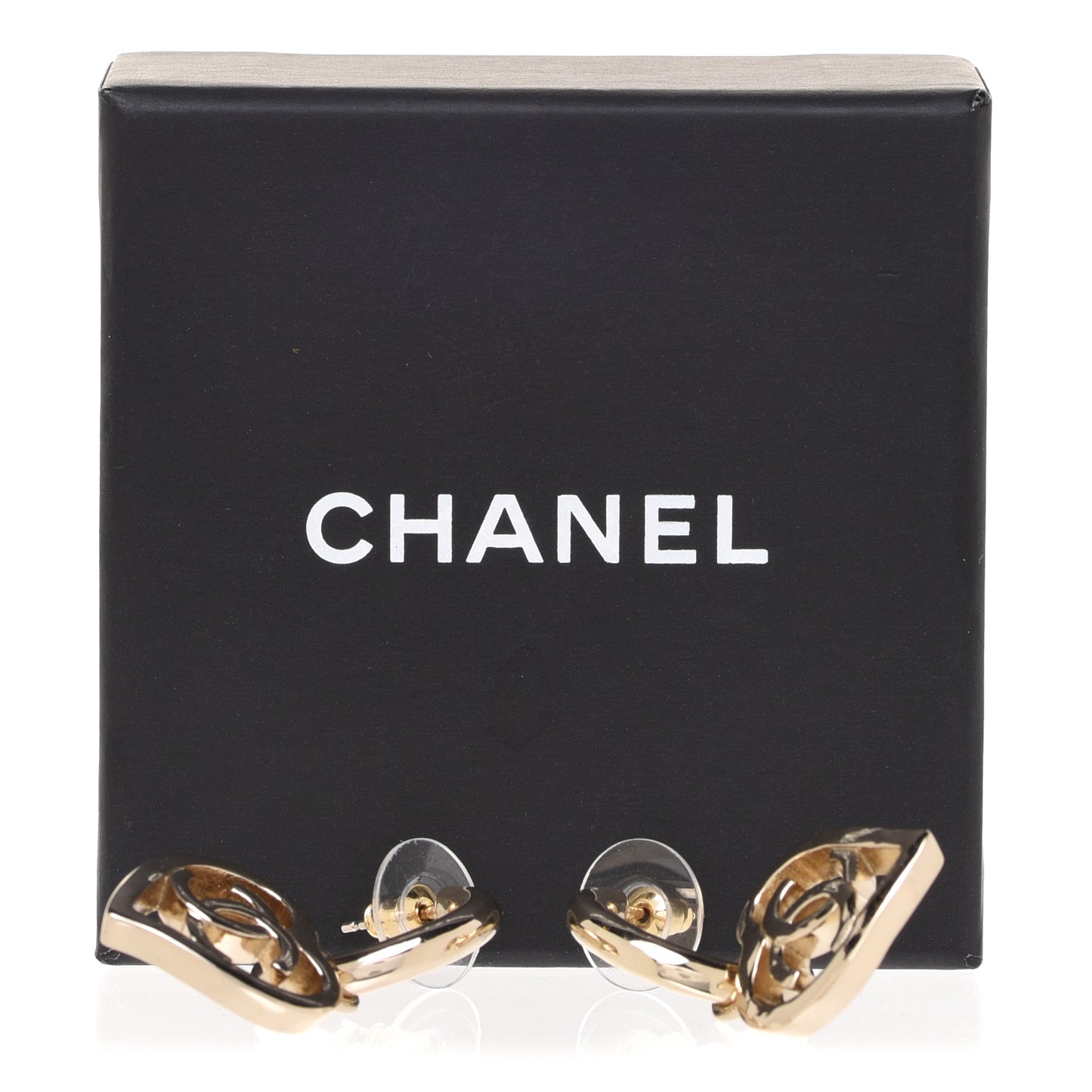 Metal CC Heart Coco In Love Drop Earrings Gold