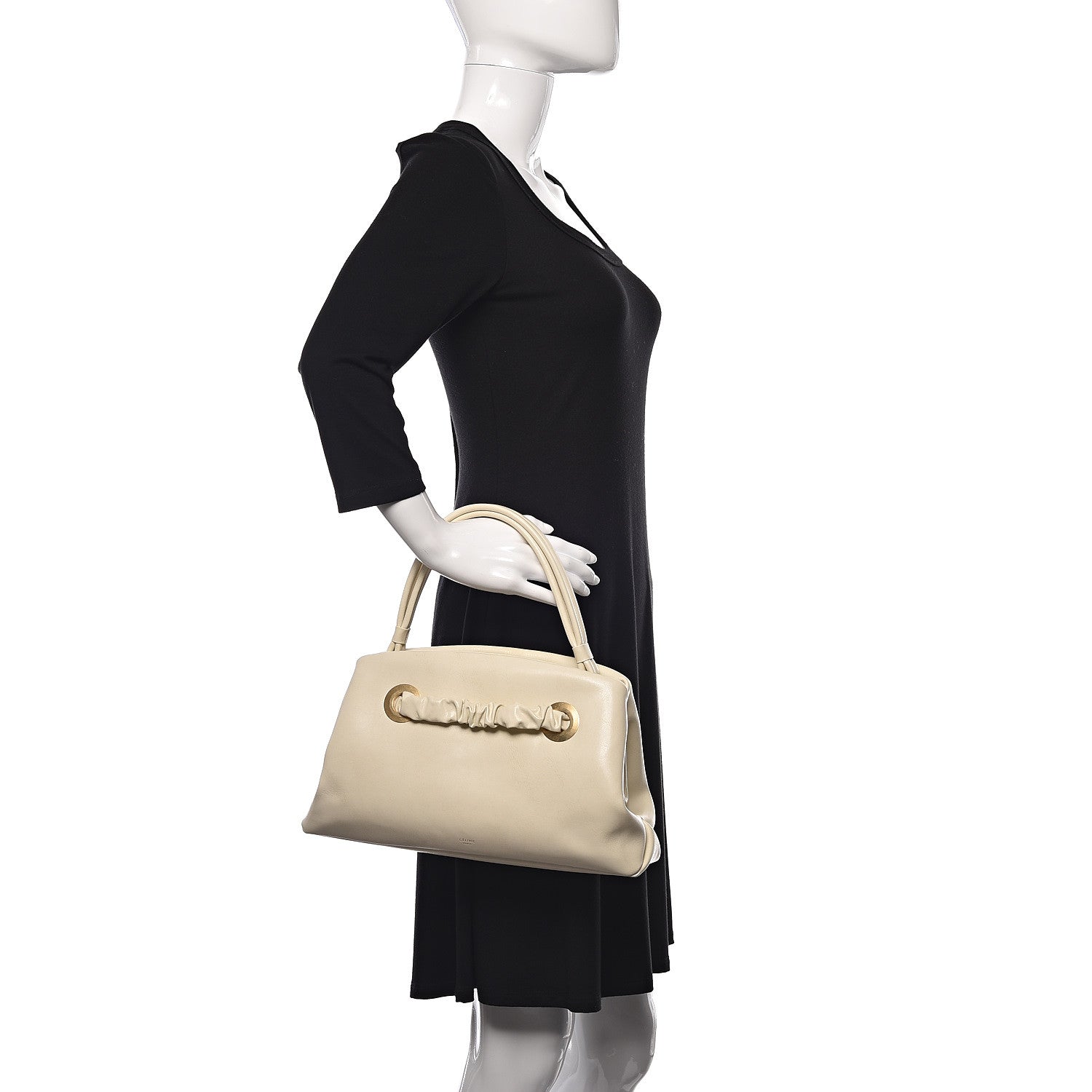 Celine Smooth Calfskin Eyelet Small Top Handle Bag White 2 of 16