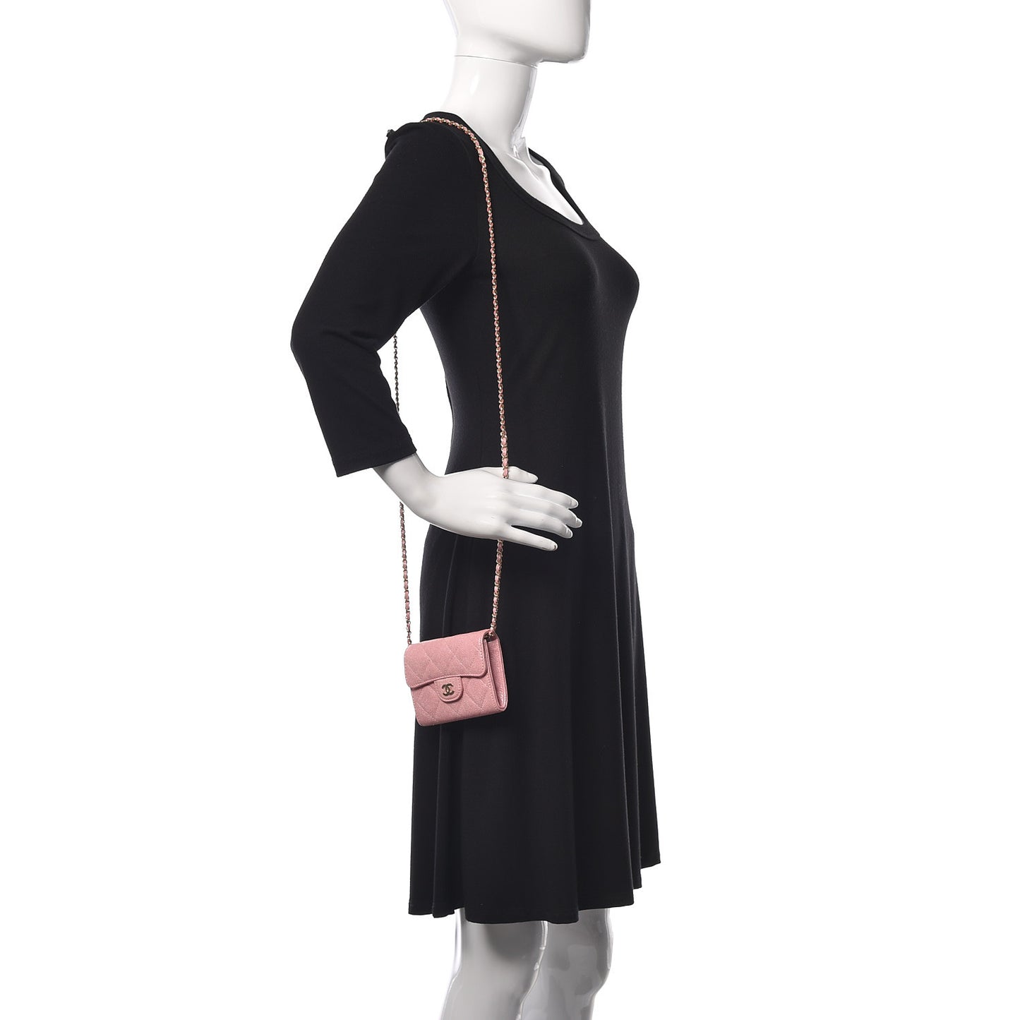 Iridescent Caviar Quilted Flap Card Holder On Chain Pink