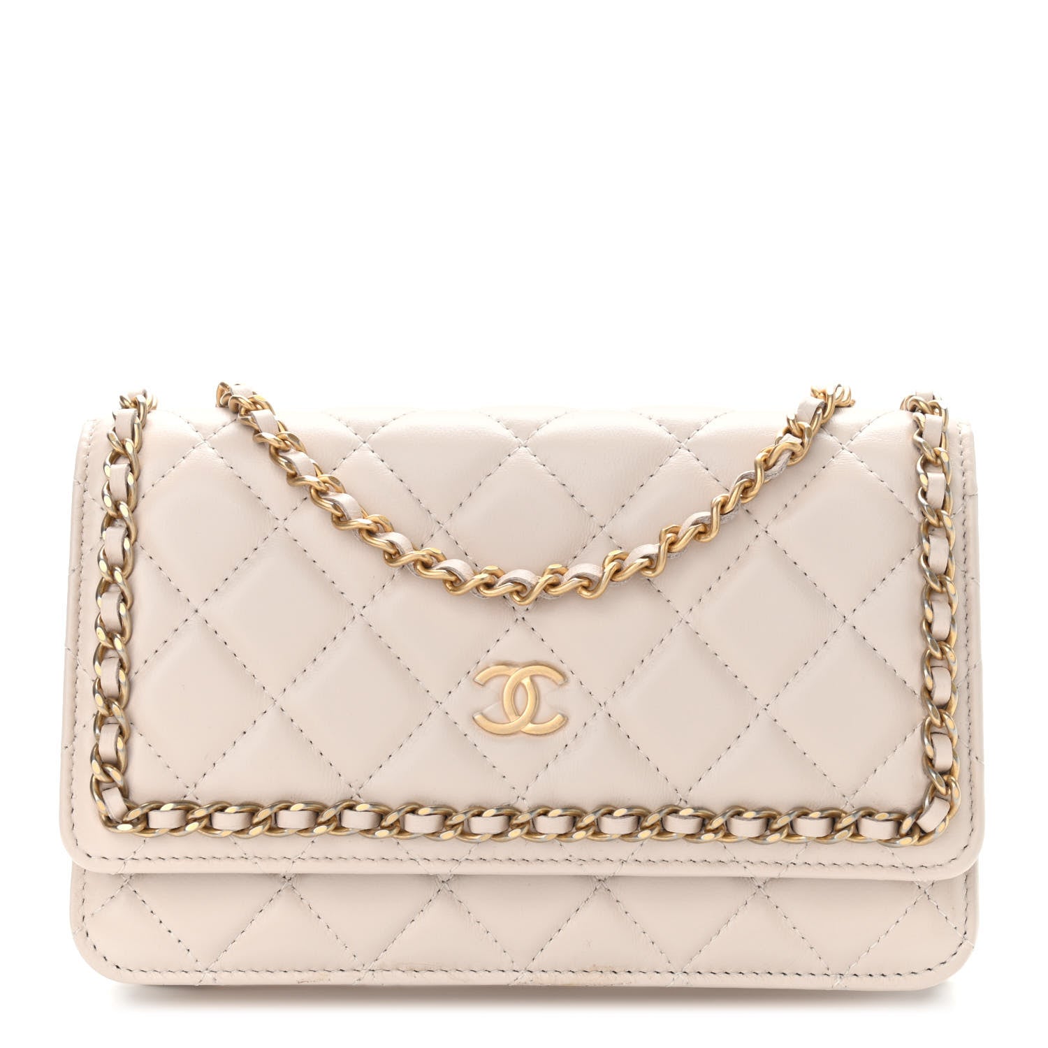 Chanel Lambskin Quilted Chain Around Wallet On Chain WOC Beige 1 of 12