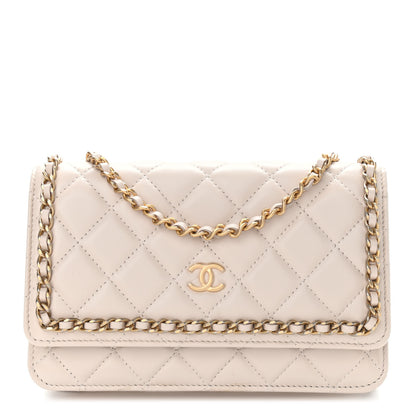 Chanel Lambskin Quilted Chain Around Wallet On Chain WOC Beige 1 of 12