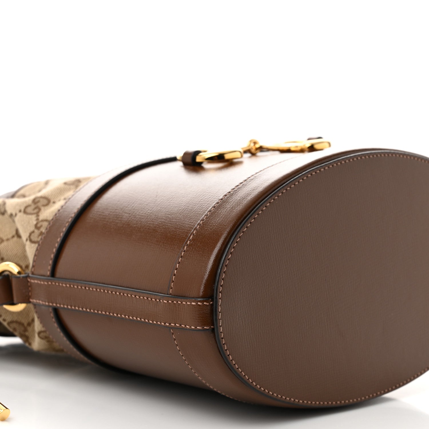 Gucci Monogram Textured Calfskin Horsebit 1955 Drawstring Bucket Bag Beige Brown Sugar 9 of 10