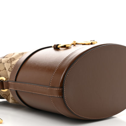 Gucci Monogram Textured Calfskin Horsebit 1955 Drawstring Bucket Bag Beige Brown Sugar 9 of 10