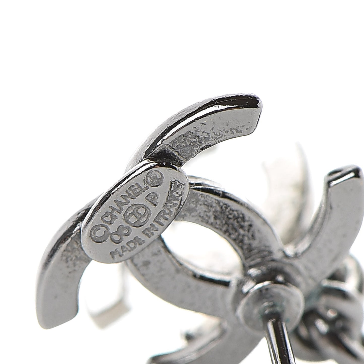Ruthenium Crystal Double CC Earrings Silver