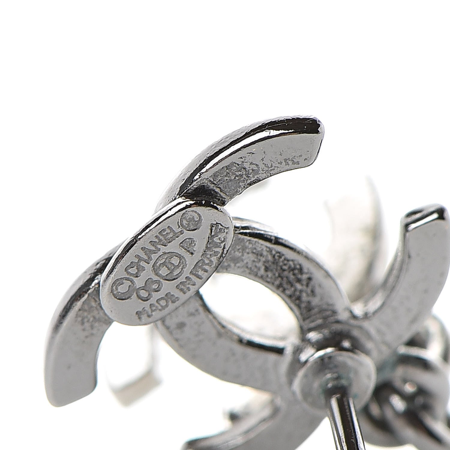 Chanel Ruthenium Crystal Double CC Earrings Silver 4 of 4