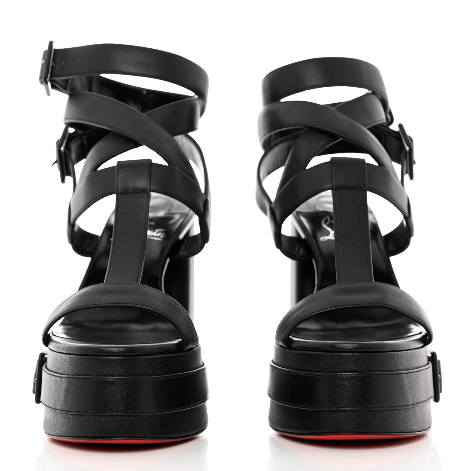 Christian Louboutin Calfskin Yazefatt Buckle Strap Platform Sandals 37 Black 2 of 8