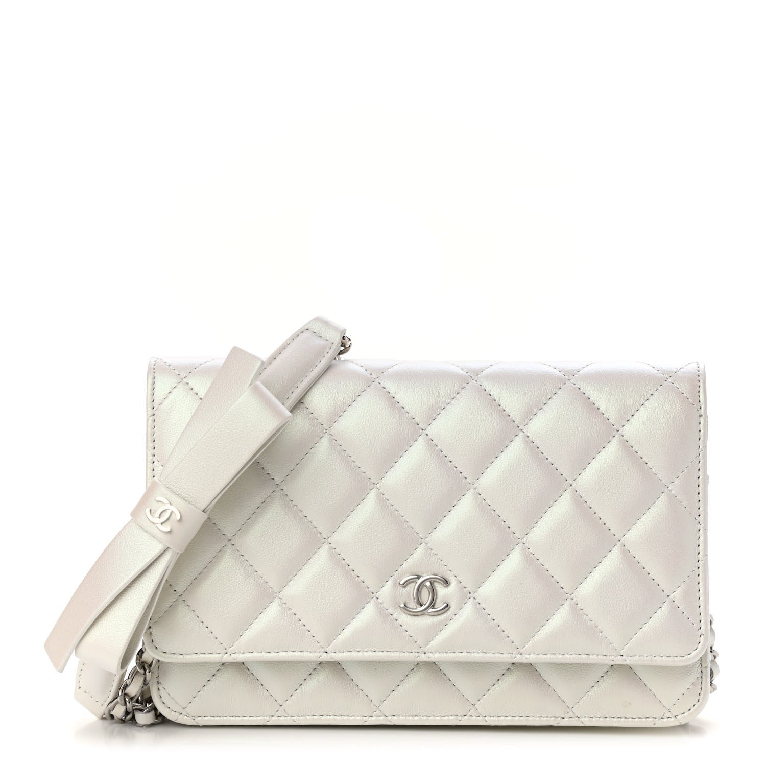 Chanel Lambskin Quilted Coco Bow Wallet On Chain WOC White 1 of 12