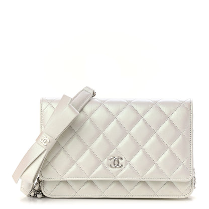 Chanel Lambskin Quilted Coco Bow Wallet On Chain WOC White 1 of 12