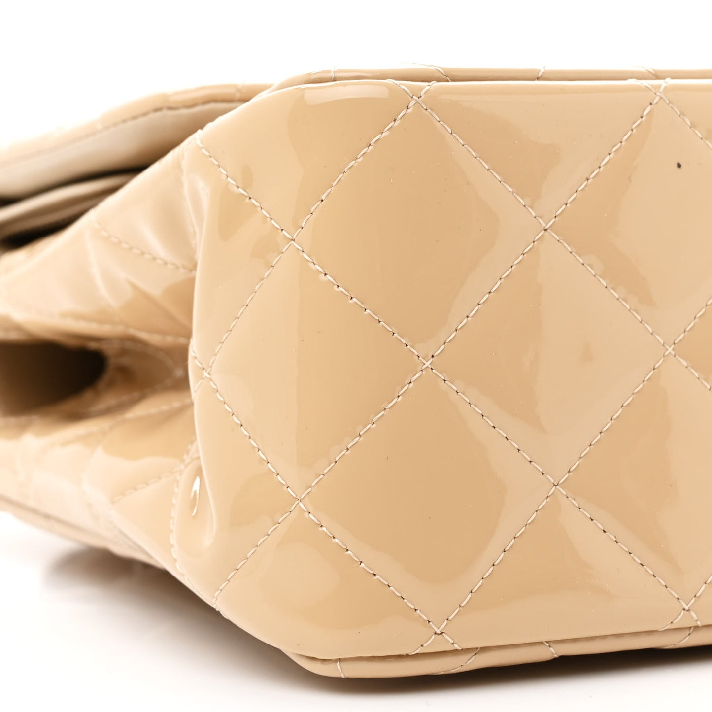 Patent Quilted Jumbo Double Flap Beige