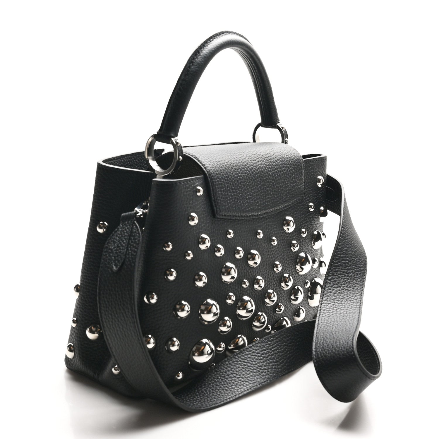 Louis Vuitton LV X YK Taurillon Brass Metal Dots Capucine MM Black 3 of 9