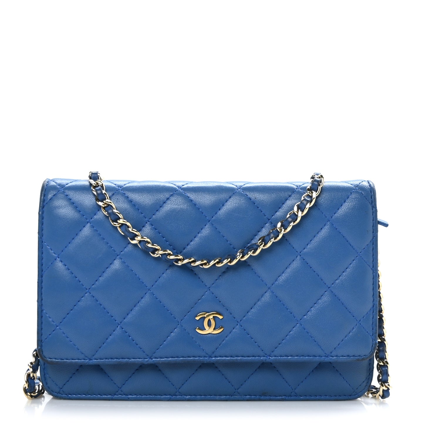 Lambskin Quilted Wallet On Chain WOC Blue