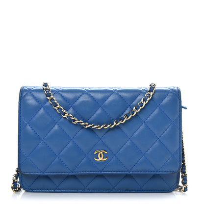 Chanel Lambskin Quilted Wallet On Chain WOC Blue 1 of 11