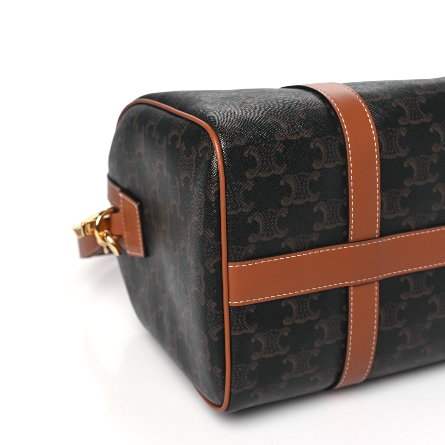 Celine Triomphe Canvas Calfskin Boston Bag Tan 9 of 10