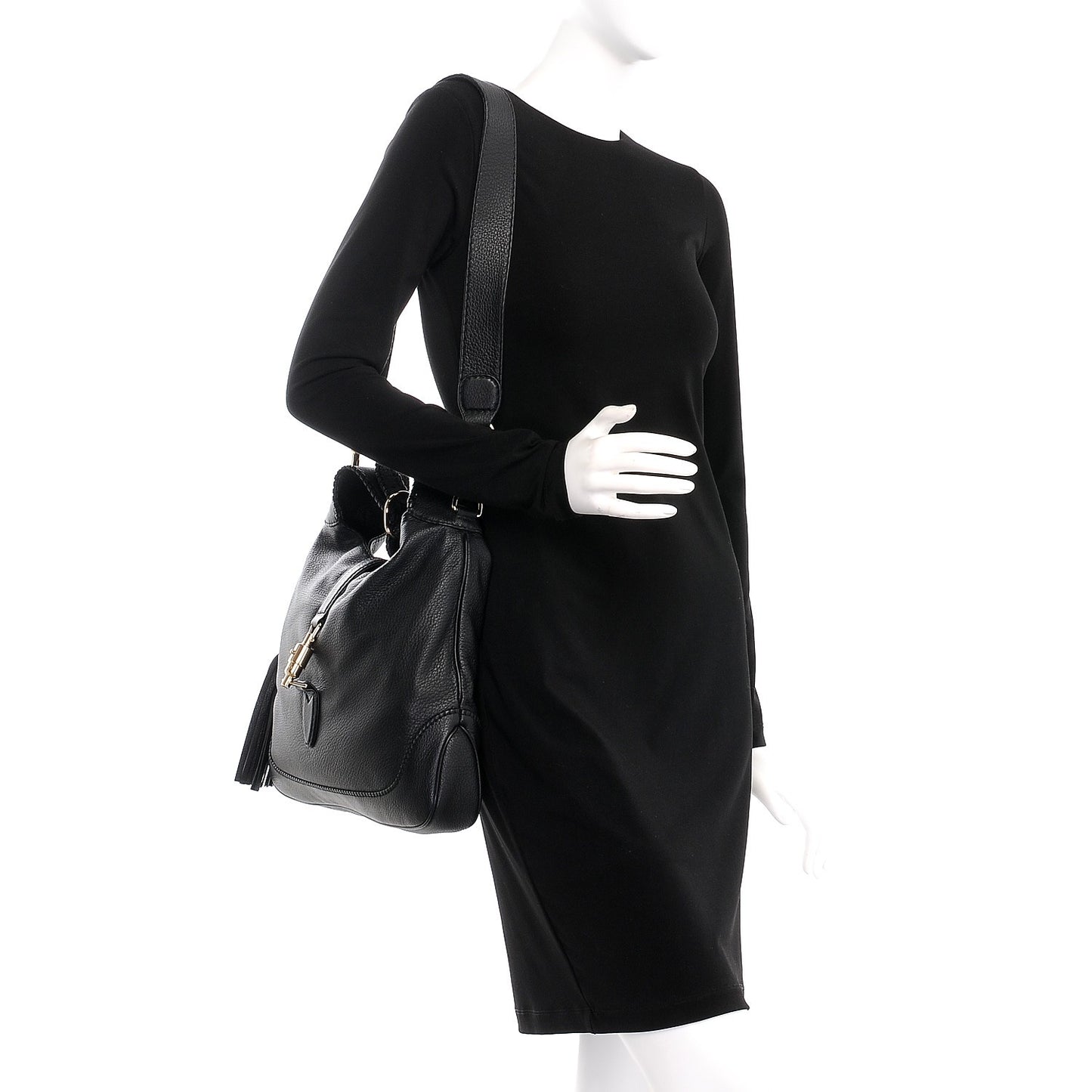Pebbled Calfskin Medium New Jackie Shoulder Bag Black