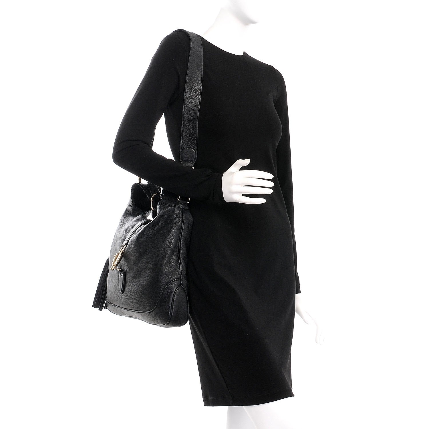 Gucci Pebbled Calfskin Medium New Jackie Shoulder Bag Black 2 of 11