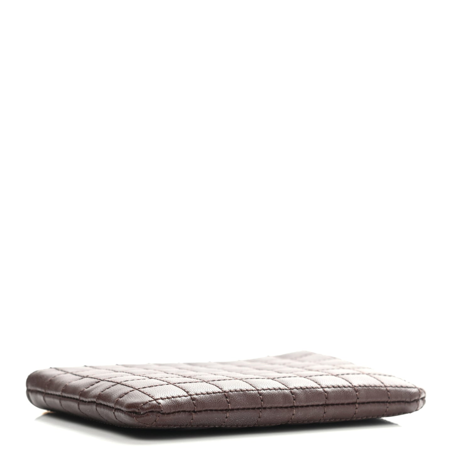 Calfskin Quilted C Charm Coin Card Pouch Brown