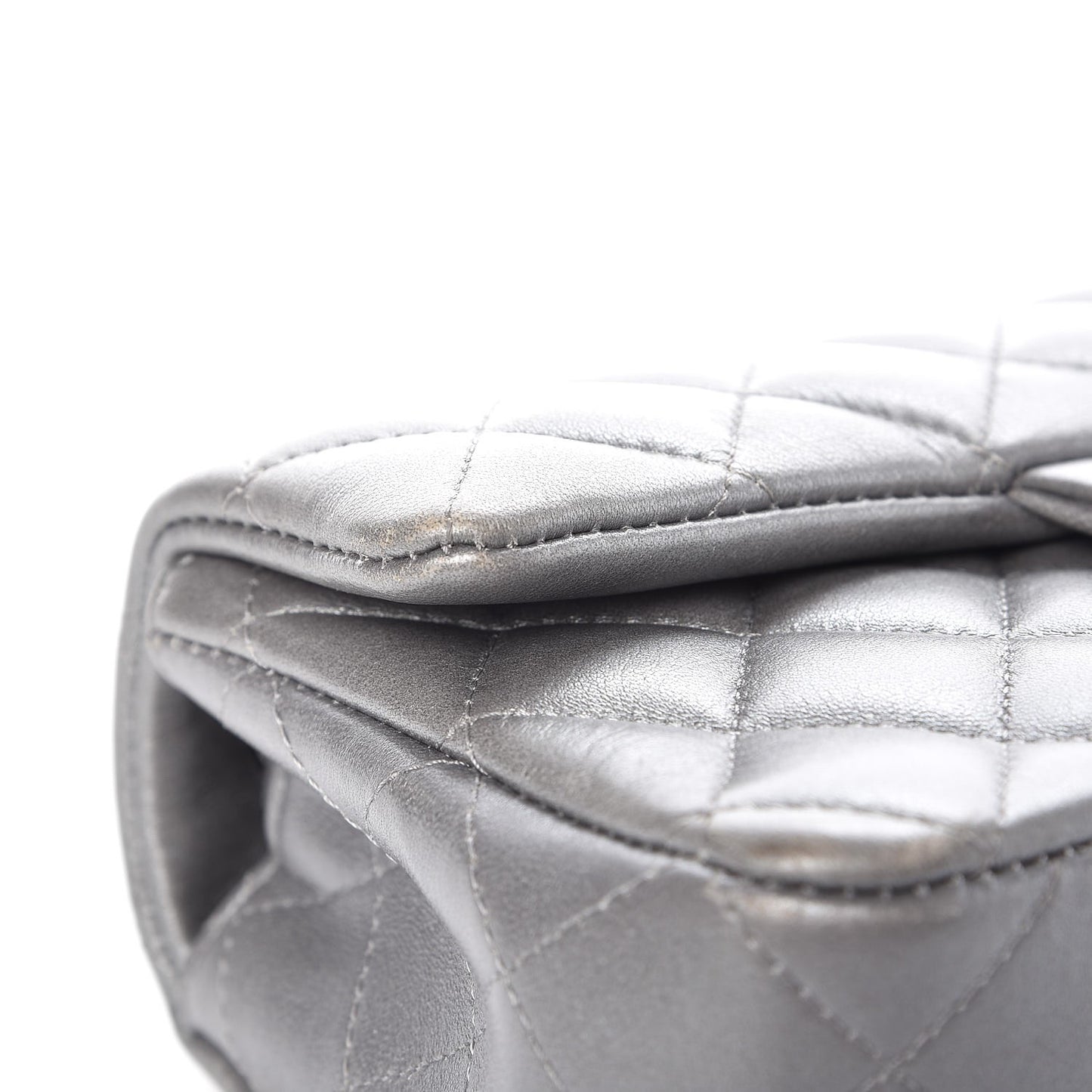 Metallic Lambskin Quilted Mini Rectangular Flap Silver