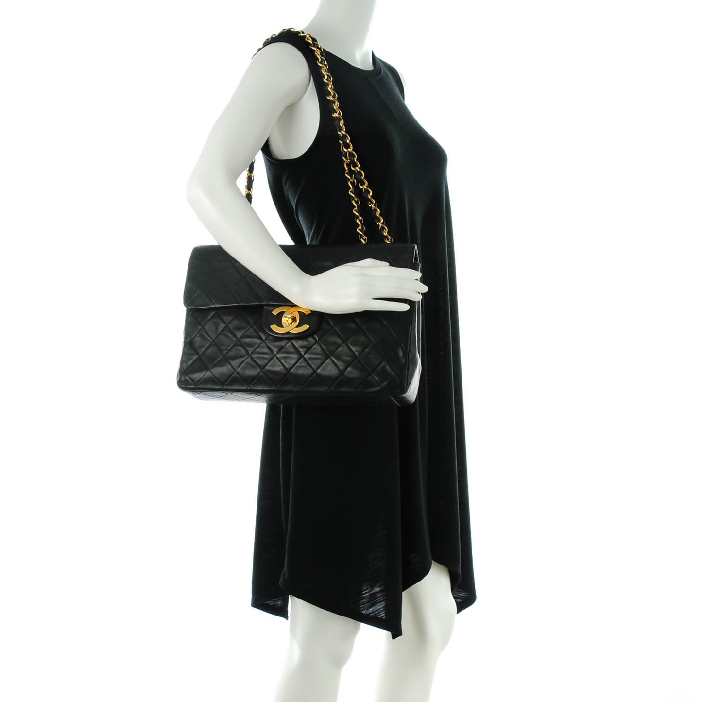 Lambskin Quilted XL Jumbo Single Flap Black